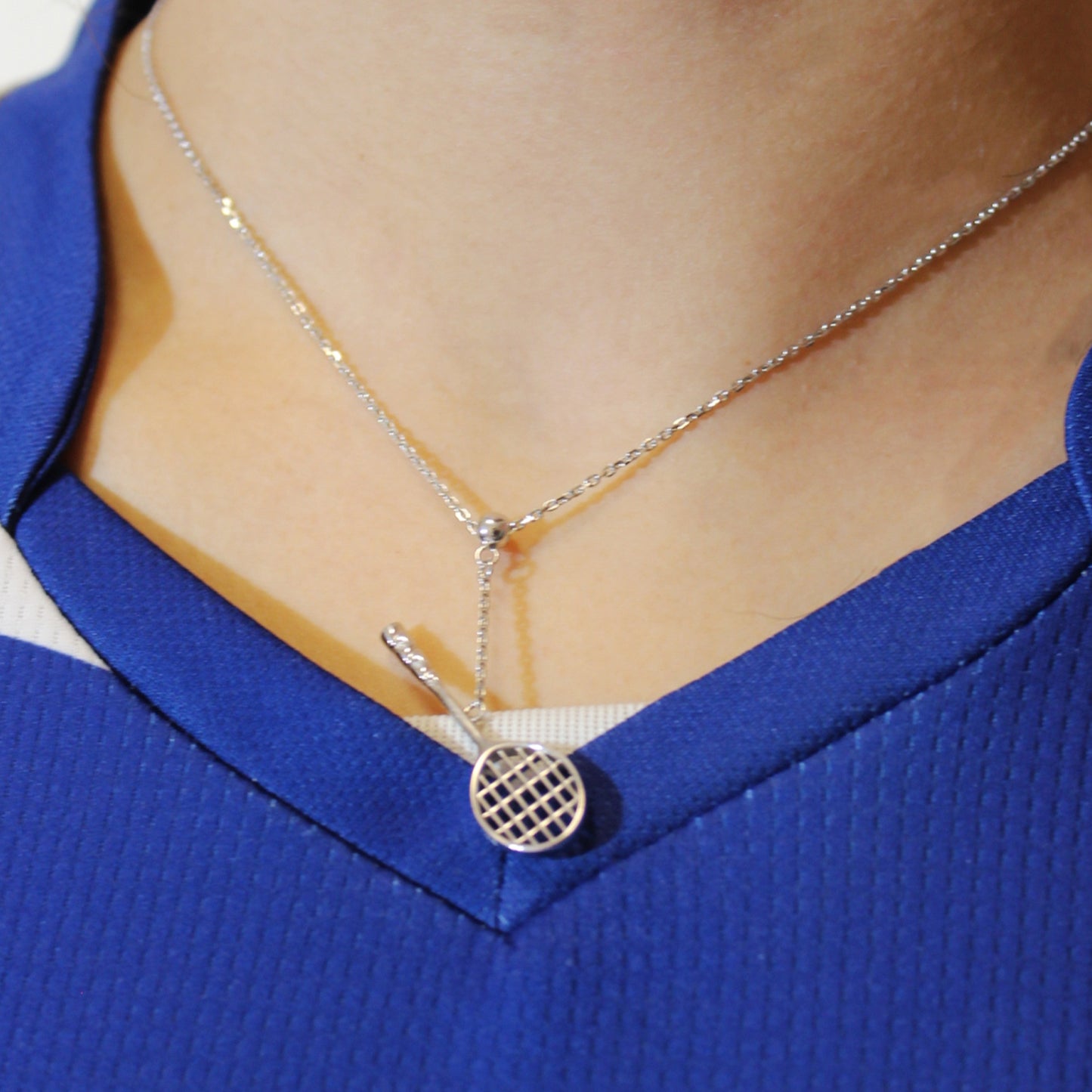 Women's Badminton Racquet Pendant Necklace with Adjustable Cross Chain-HEBE