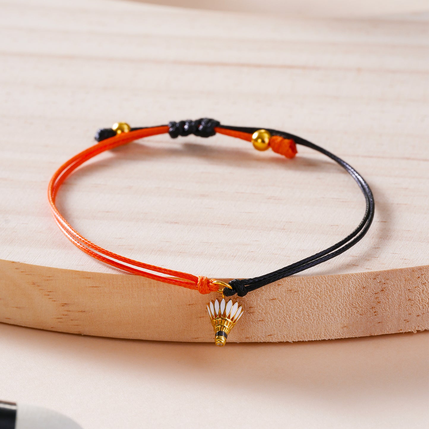Badminton Shuttlecock Pendant Bracelet with Adjustable Rope Knot-HEBE