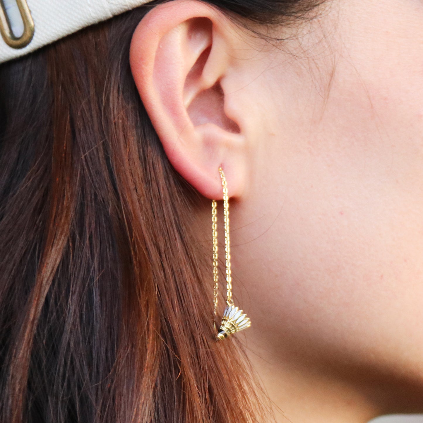 Badminton Shuttlecock Pendant Earrings with Adjustable Cross Chain-HEBE