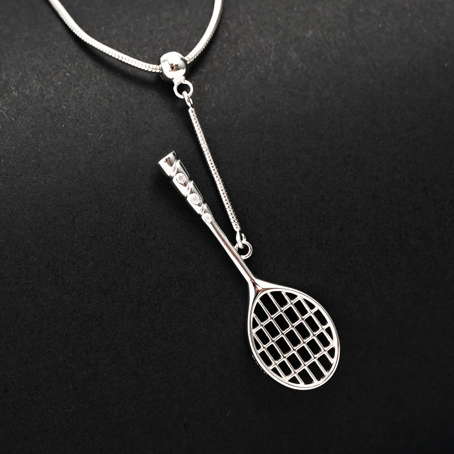 Men's Badminton Racquet Pendant Necklace with Adjustable Snake Chain-HEBE