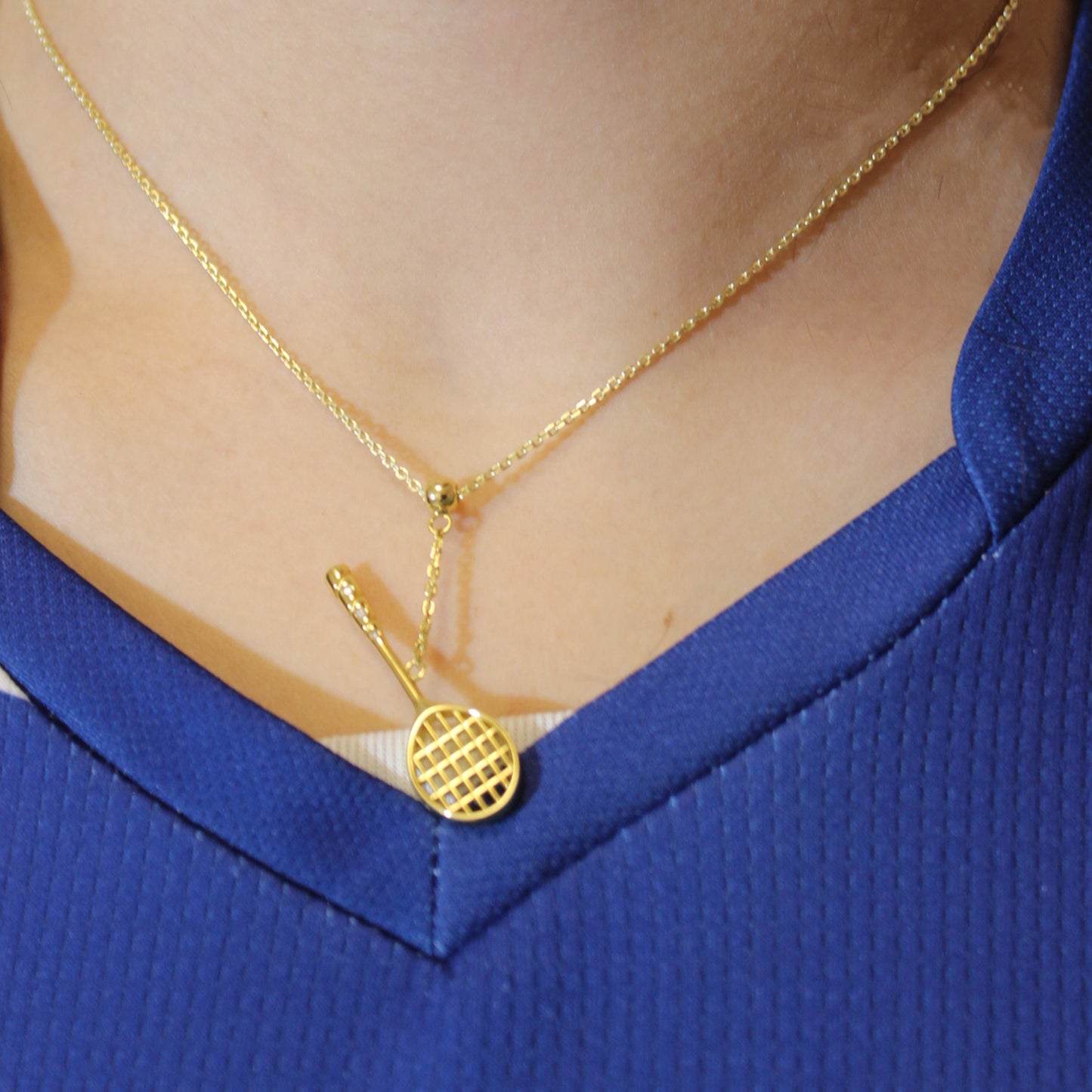 Women's Badminton Racquet Pendant Necklace with Adjustable Cross Chain-HEBE