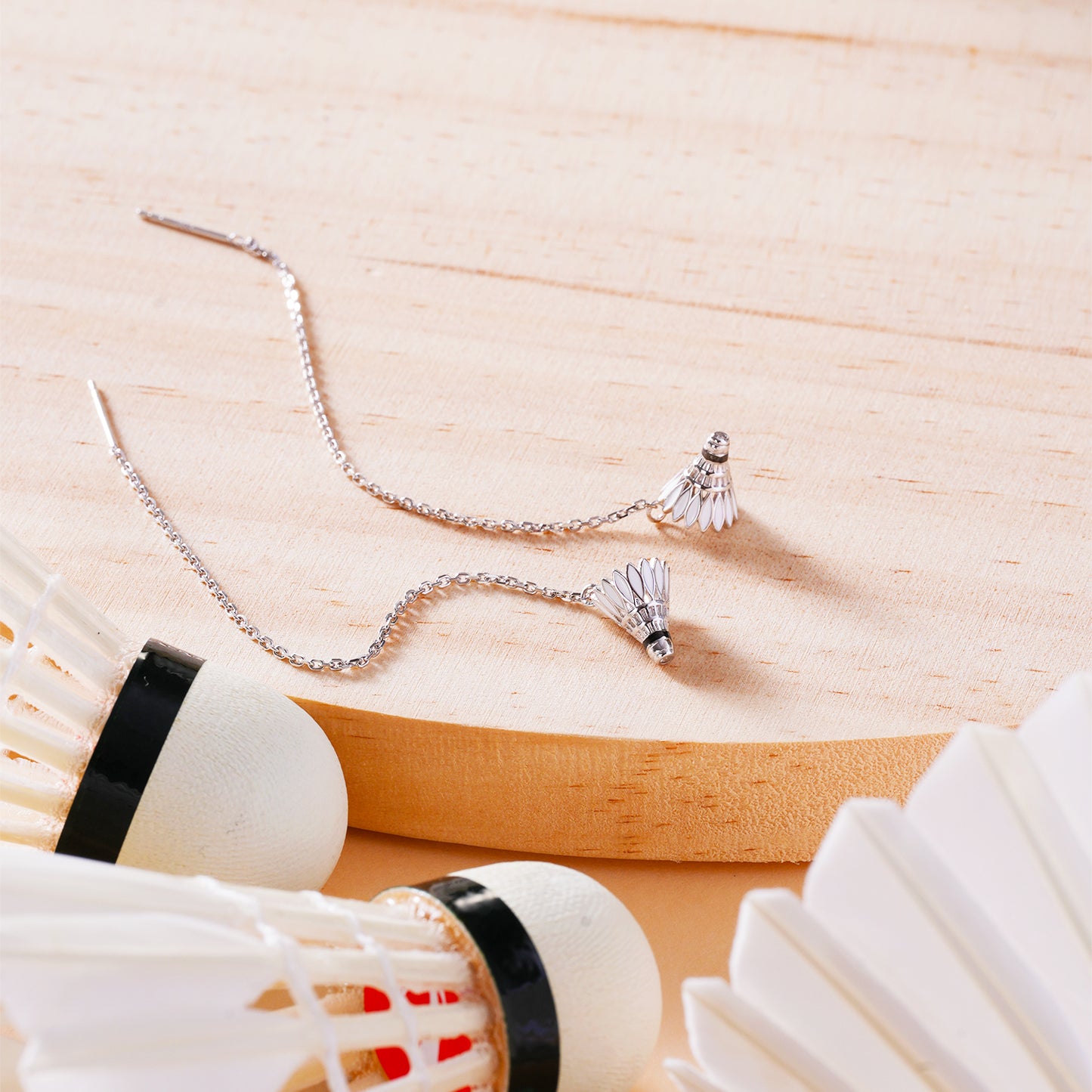 Badminton Shuttlecock Pendant Earrings with Adjustable Cross Chain-HEBE