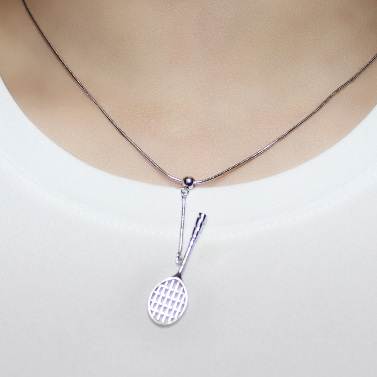 Men's Badminton Racquet Pendant Necklace with Adjustable Snake Chain-HEBE