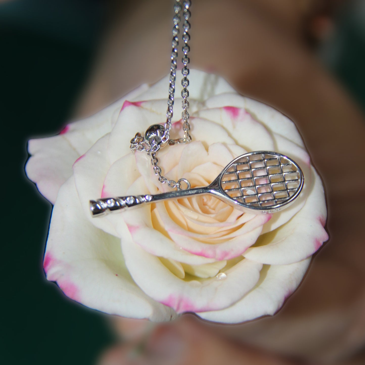 Women's Badminton Racquet Pendant Necklace with Adjustable Cross Chain-HEBE
