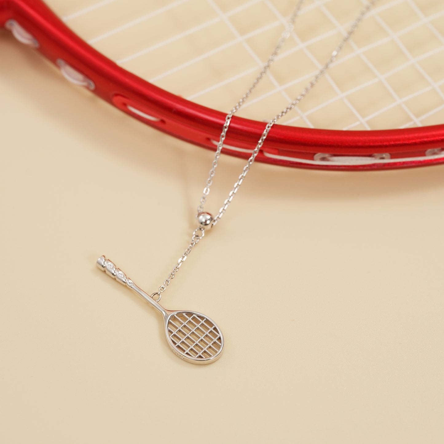 Women's Badminton Racquet Pendant Necklace with Adjustable Cross Chain-HEBE