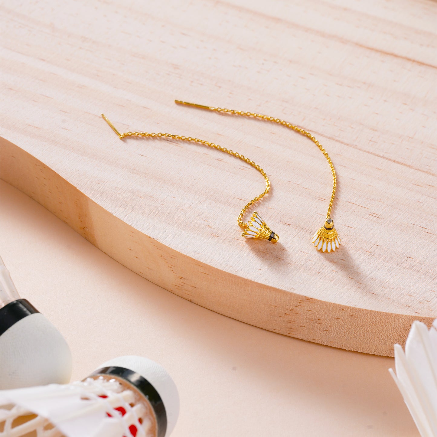 Badminton Shuttlecock Pendant Earrings with Adjustable Cross Chain-HEBE